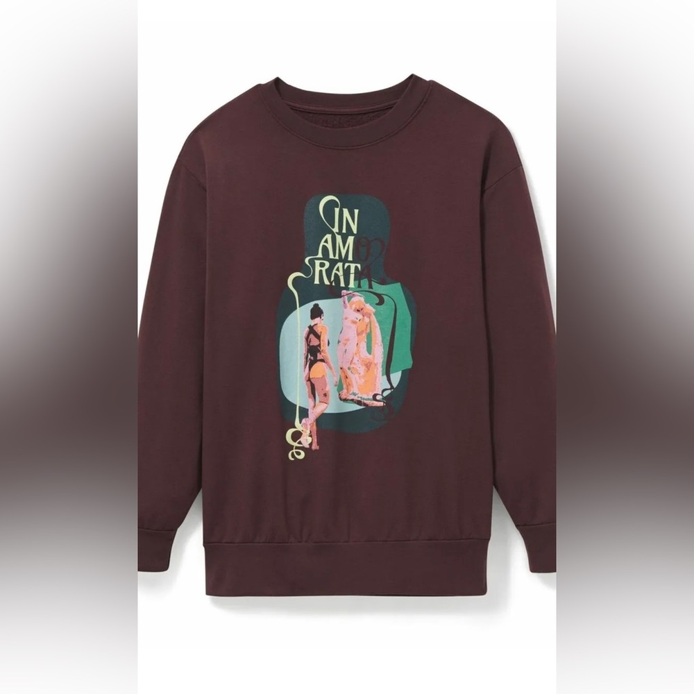 Inamorata Junot Crewneck Sweatshirt Chocolate Logo Collage XS EUC